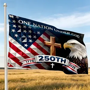 3x5 ft "One Nation Under God" 250th Anniversary American Flag, Cross and Eagle Patriot Flag, fade-resistant, 1776-2026 American Courtyard of Faith Flag