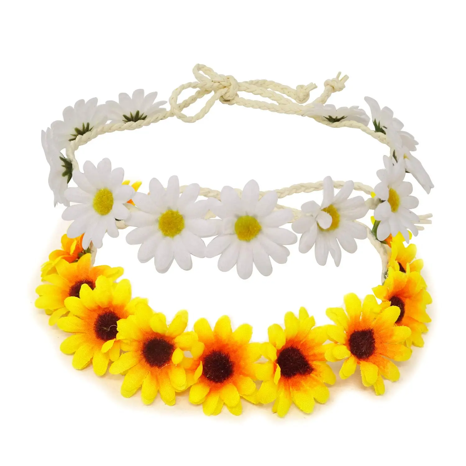 2PCS Fashion Sunflower Floral Adornment Headband - Cute, Decorated, Braid Crown, Crown Detail Hair Wreath for Festival, Bridal Hair Accessories, Floral Adornment Headpieces, Braid Crown Headpieces