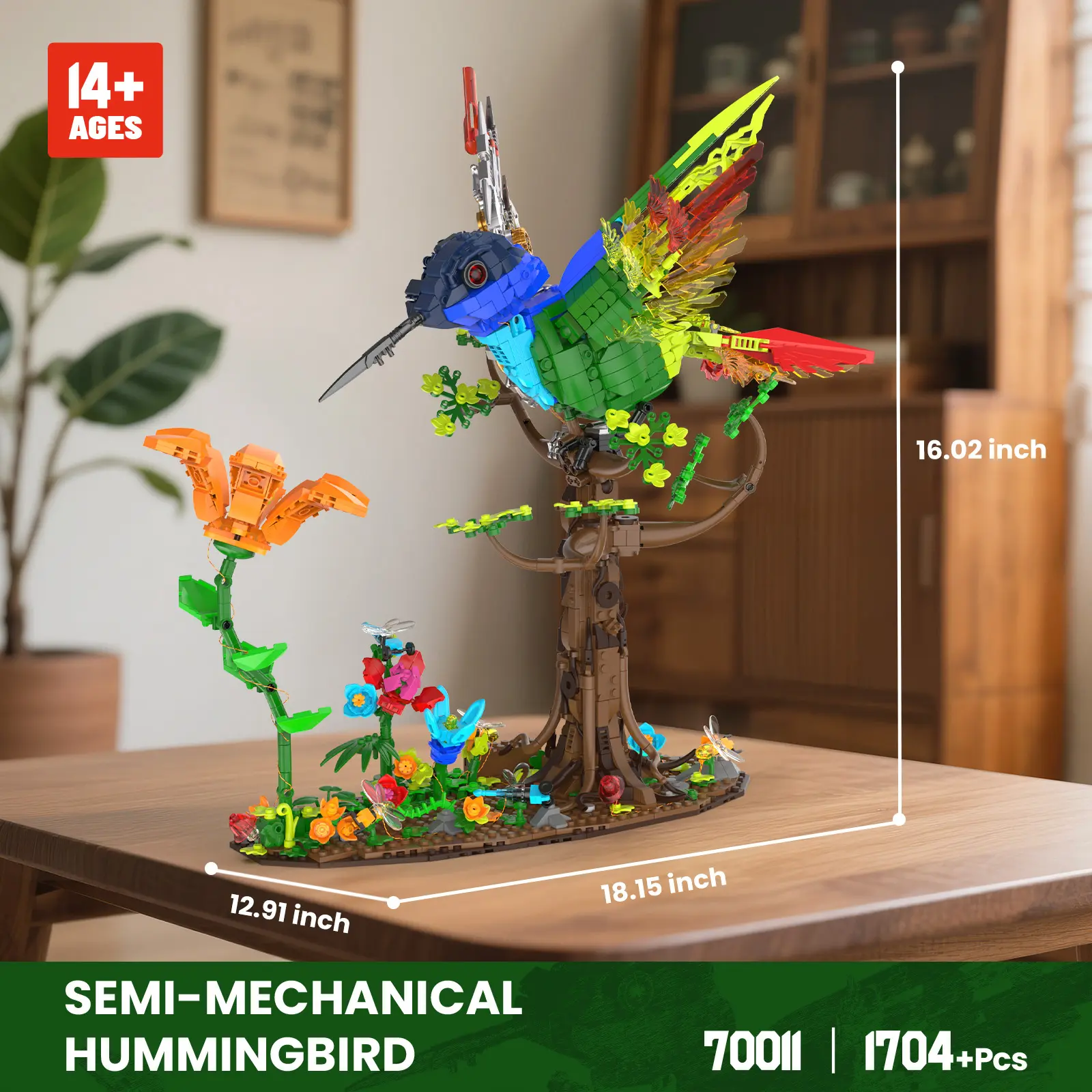 JMBricklayer Mechanical Hummingbird Building Set with LED Light, Building Blocks Model, 3D Model Building Kits for Teens 14+ & Adults, Art Creative Gift, Home & Office Décor