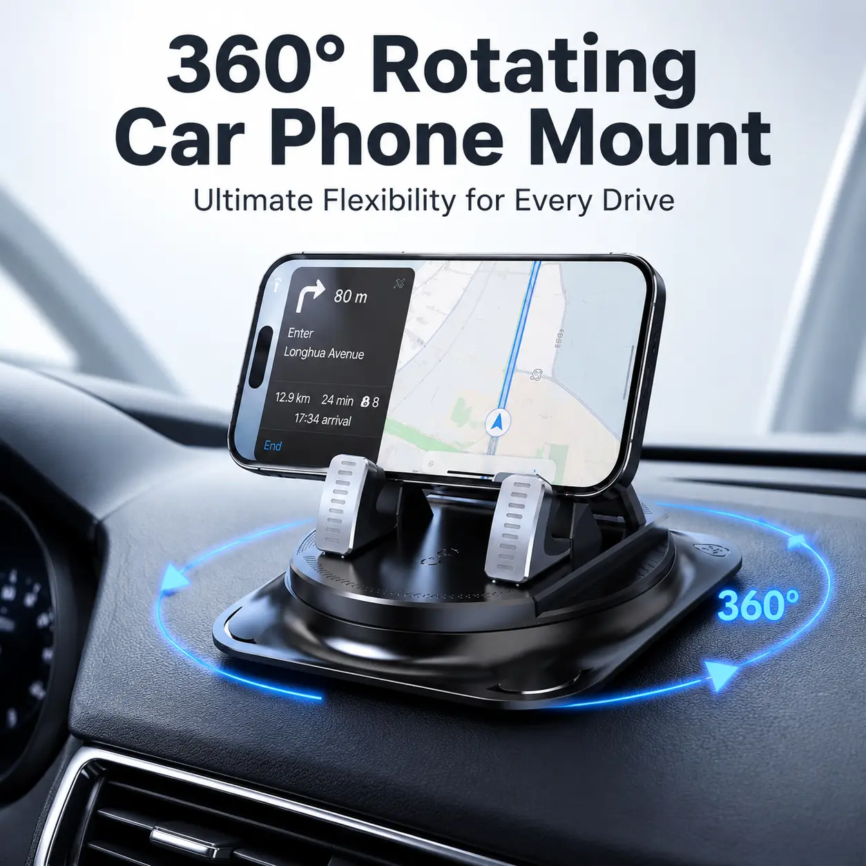 Car Phone Holder 360 Degree Rotation,Car Navigation Mount,Car Dashboard Phone Holder,Anti-Slip Waterproof Navigation Mount,Adjustable Universal Car Phone Mount for Most Smartphones