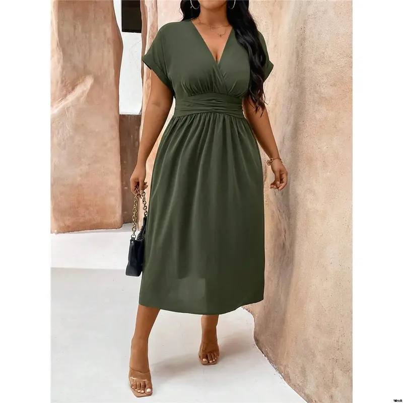 knee length dresses for ladies SHEIN Elenzga Women's Simple Elegant French Style Crew Neck Draped Hem |  Dress main image 1