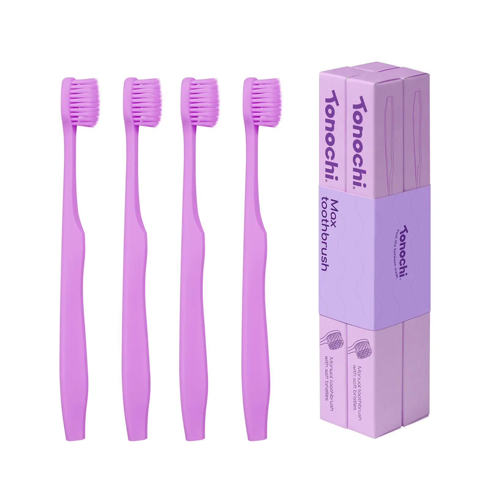 Max Toothbrush for Teens and Adults – Ultra-Soft Tapered Bristles, Gentle on Gums, Ergonomic Grip, 4-Pack (All Purple)
