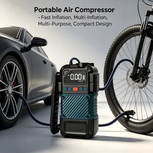 Cordless Multifunctional Automobile Tire Inflator - Auto Pressure Pump, Fast Tire Inflation Tool, Digital Display, Portable for Vehicles, Bicycles, Garage Use with Batteries