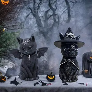 Halloween Magic Cat Resin Craft Statue Decoration, Resin Animal Sculptures, Unique Halloween Decorative Figurine, Perfect Gift for Halloween Lovers & Home Decor Enthusiasts