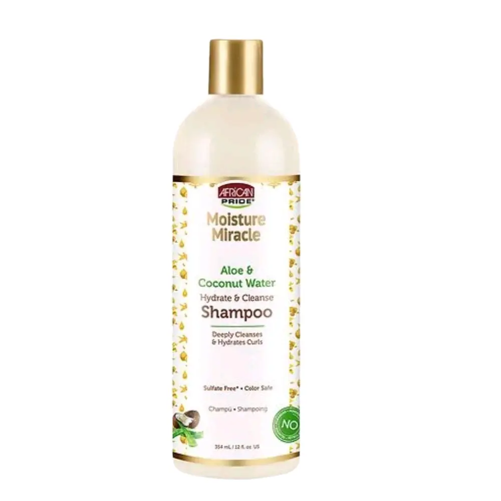 African Pride Moisture Miracle Aloe & Coconut Water Shampoo 12.0 fl oz - Hydrating & Cleaning Formula with Tropical Flavor shampoo