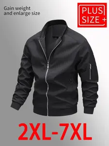 Men's Plus Size Front Zip Long Sleeve Jacket, Fashionable Comfortable Outerwear, Perfect for Casual Wear, Stylish and Cozy Coat