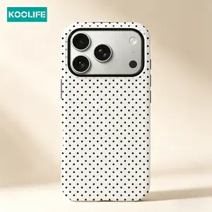 Koolife Classic Black & White Polka Dot 2-in-1 Phone Case, PC+TPU Glossy Hard Shell, Shockproof & Scratch-Resistant Cover, Protector for iPhone 17/17 Pro/17 Pro Max/17 Air/16/15/14/13/12/11/XR/XS Max, Minimalist Retro Style, Accessories