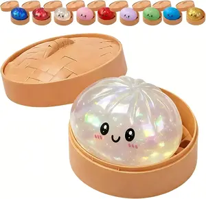 Dumpling Squishy with Steamer Box, Soft Sensory Fidget Steamed Bun Squeeze Tool for Adult Stress & Anxiety Relief,3.15 inches in Diameter Cute Office Desk Decor and Relaxing Accessory