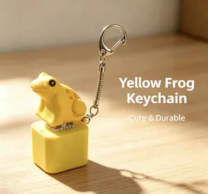 Puerto Rican Souvenir Coquí Button Keychain - Rechargeable Plastic LED Light Keychain with Realistic Sound Effects, Cute Stress Relief Toy, Fun Whimsical Accessory, Functional Birthday Gift for All Ages, Cute Keychains