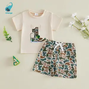 Baby Boy First Birthday Outfit Duck Short Sleeve T-shirts and Camo Shorts 2 Piece Summer Set