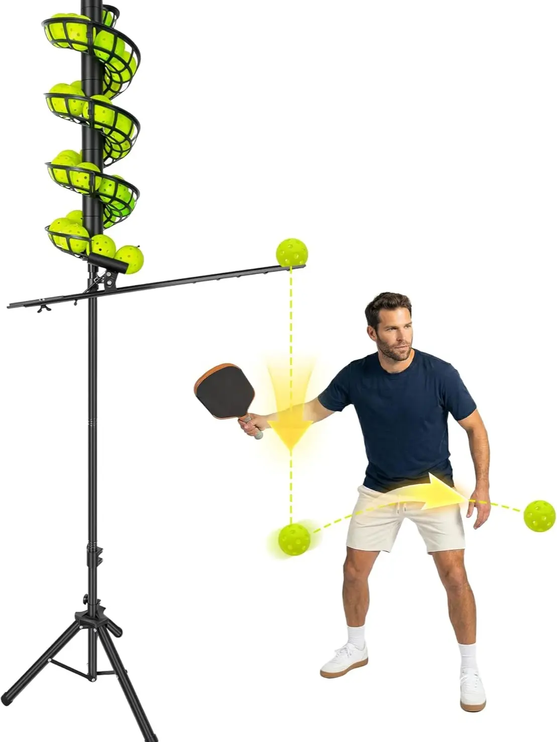 Pickleball Ball Launcher & Dropping Machine, Portable Solo Trainer with a Sturdy Base & Adjustable Height, 26-Ball Capacity for Beginners & Pros, Tennis