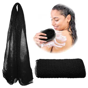 African Net Sponge, Authentic, with Knots, Exfoliating Bath Wash Cloth, Real Sapo, Black Owned, Long Sponge, Body Exfoliator, Shower Accessories, Back Foot Scalp Scrub Dead Skin Remover (Black)