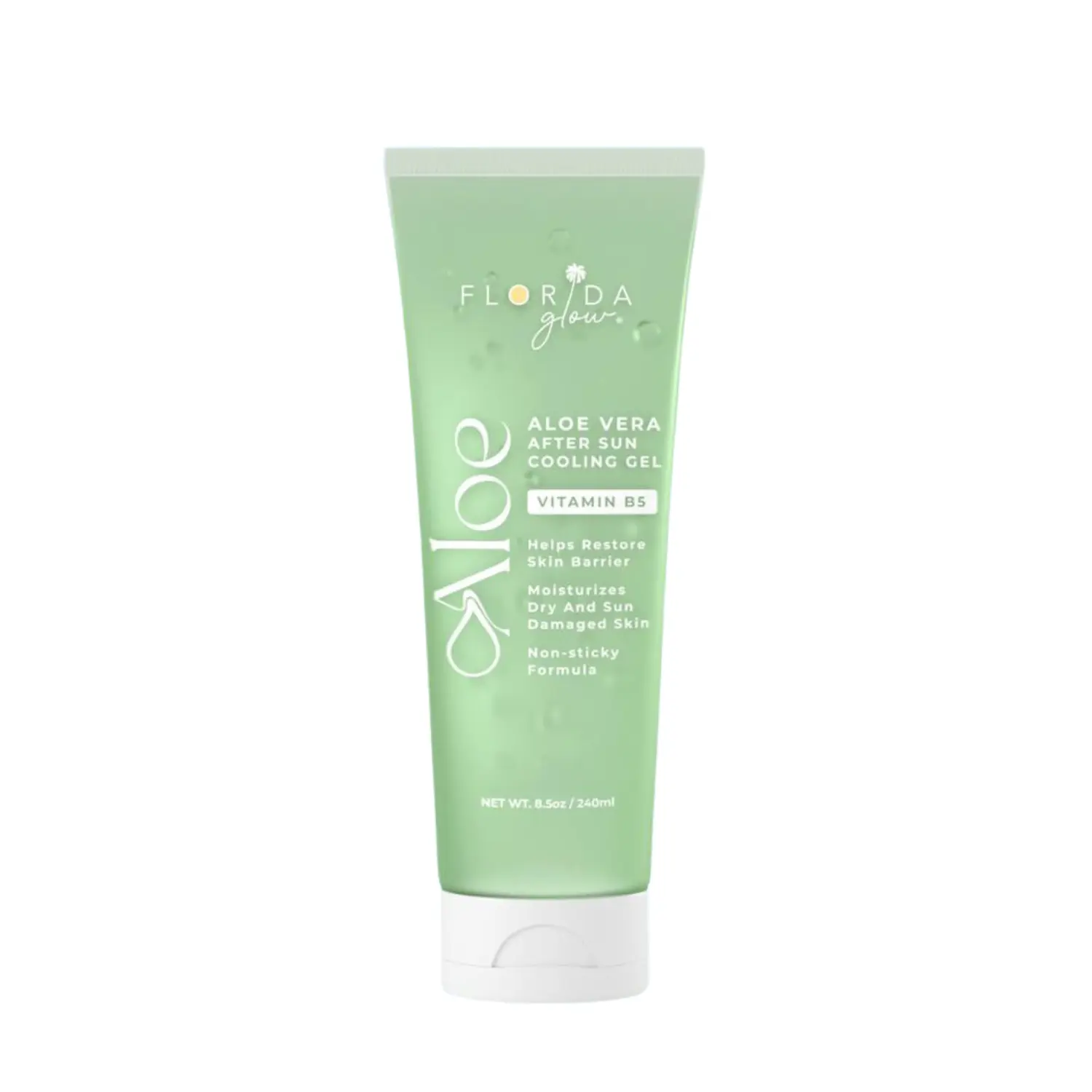 Florida Glow AloeVera After Sun Gel | Organic Aloe for Sunburn Relief | Hydrating Non-Sticky Moisturizer with Vitamin B5 | Face & Body Skin Care