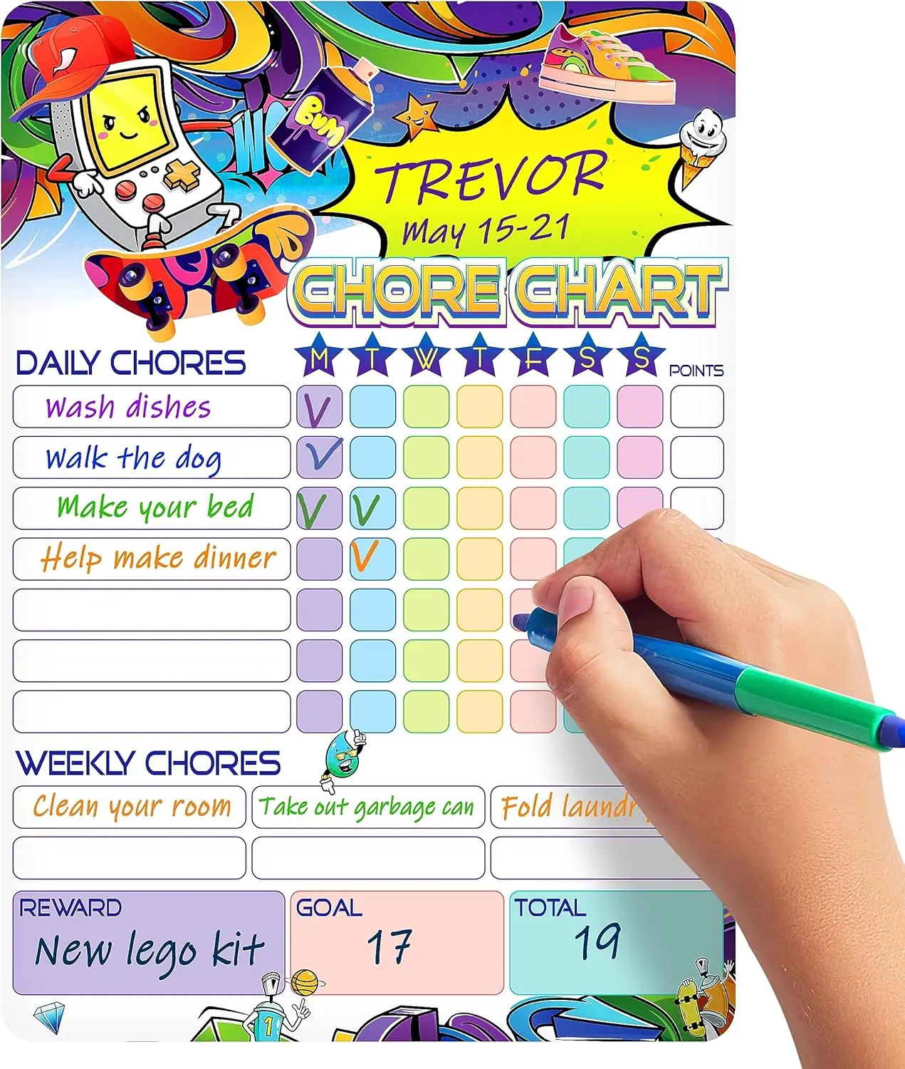 Chore Chart for  8.5x12 - Dry Erase Chore Chart  - Weekly Chore Chart for  Multiple Boys - Dry Erase Responsibility Chart for  -  Chore Chart for Refrigerator