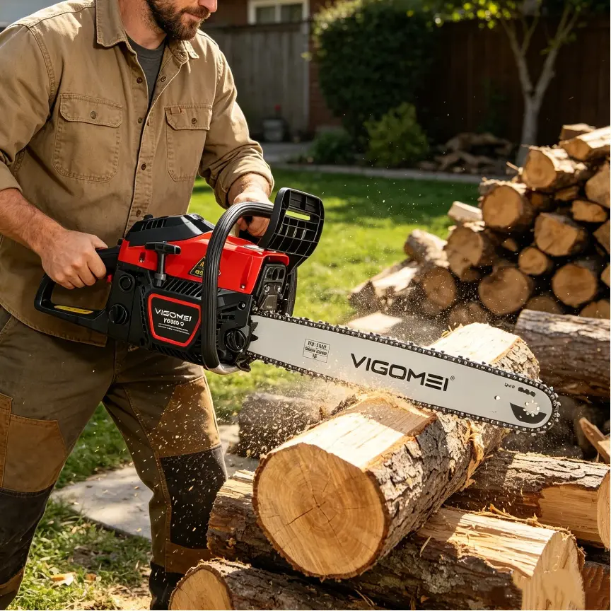 VIGOMEI High Power 2-Cycle Gas Chainsaw with 20-Inch & 24-Inch Guide Bars, Heavy Duty Gasoline Chain Saw for Wood Cutting, Forest Logging, Farm & Garden Tree Trimming, Parks Maintenance, Comfortable User Experience