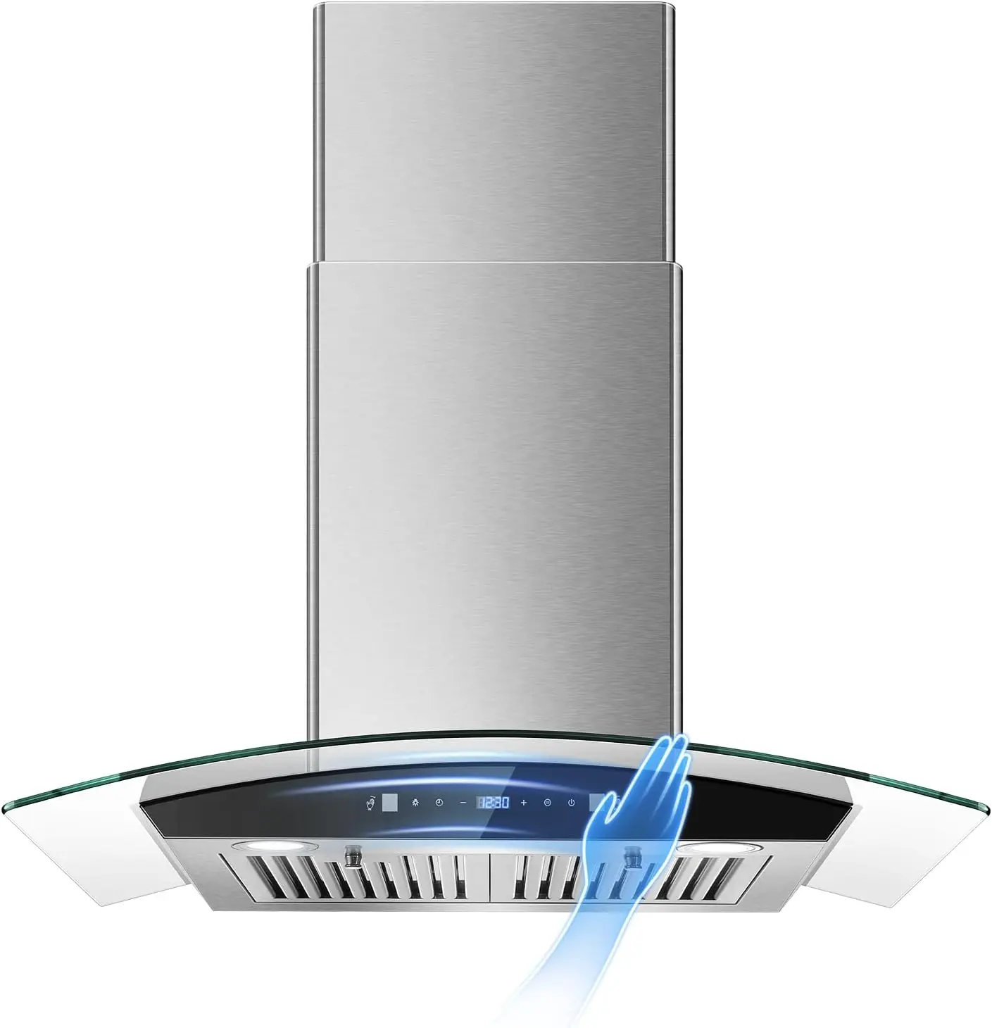 30 inch Range Hood 700 CFM Wounted Mount Hood Stainless Steel Stove Vent Hood with Tempered Glass, Push Button Controls, Mesh Filters  Kitchen Appliances Household Durable USGD1875B