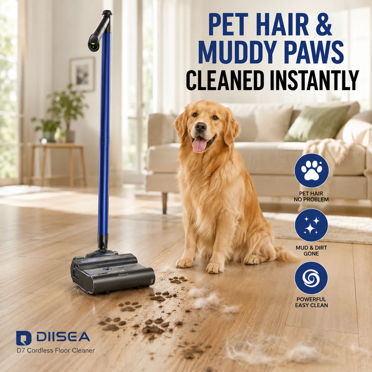 DIISEA D7 All-In-One Floor Washer, Cordless Wet & Dry Mop, Self-Propelled, Detachable Split Design For Home Pet Hair Cleaning