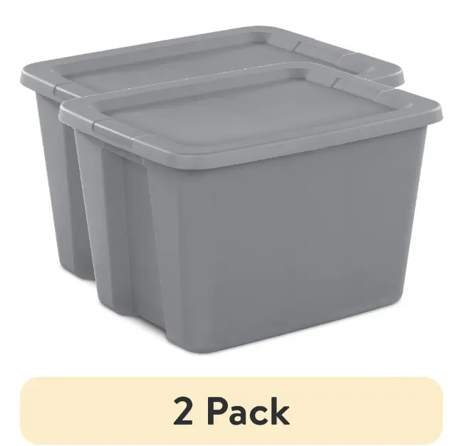 Modern Box 18 Gallon Storage Tubs - 2 Pack, Gray, Latching Lid, High Strength, Ideal for Organization