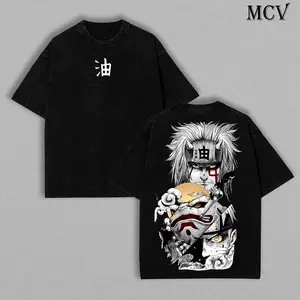 Jiraiya x Naruto Anime Double Printed Vintage Washed Tee Unisex Oversize Anime Manga Washed Heavyweight Cotton T-shirt Naruto Merch Jiraiya Fan