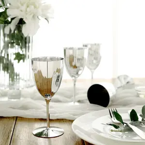 6-Pack Plastic Wine Glasses 8oz Metallic Silver - Stylish Disposable Goblets for Weddings & Special Occasions