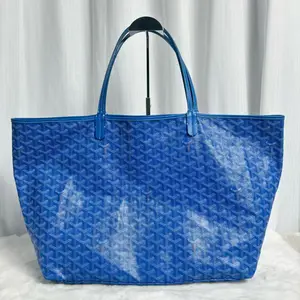 Pre-owned Goyard Saint Louis GM Tote Bag | Blue Goyardine, White Stitching, 2014 Year|21083975