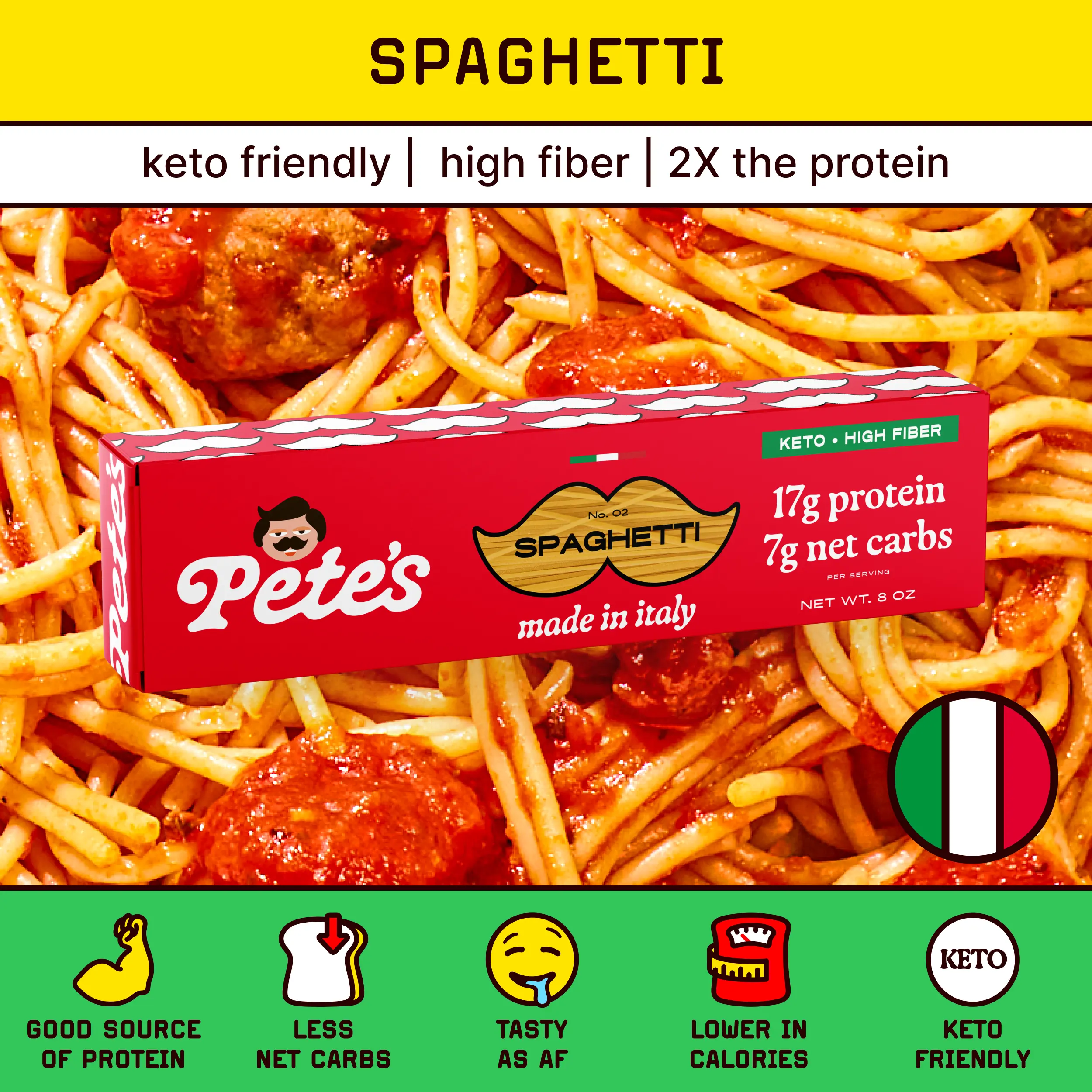 Spaghetti – Protein-Packed, Less Carbs, Made in Italy | Pete’s Protein Pasta
