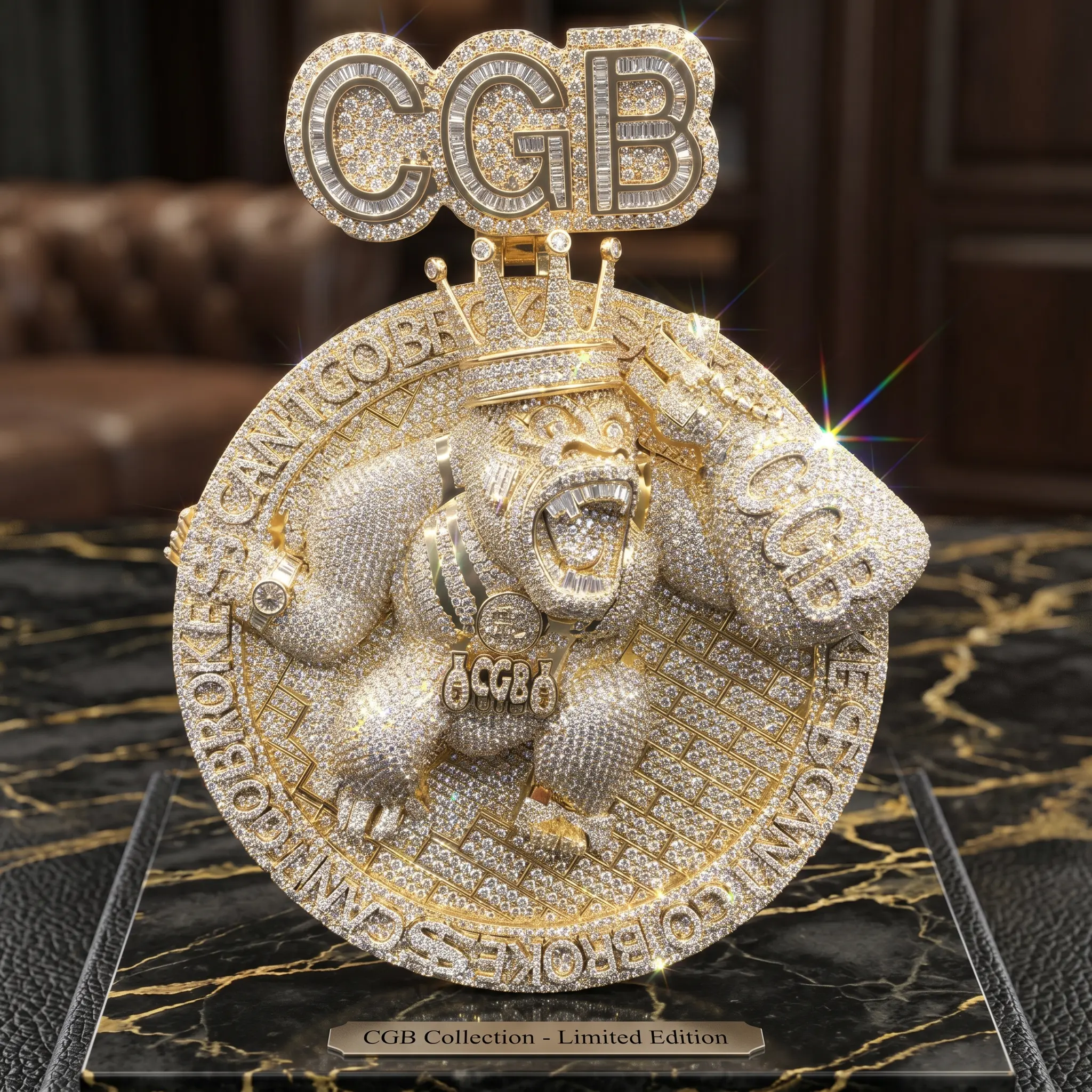 Unisex Iced Out Hip Hop CGB Pendant Bling Necklace - Lab Diamond Skull Motif, Heavy Build, 4mm Twisted Rope Chain, Bold Statement Jewelry, Gold Aesthetic, 7.3cm-9cm Costume Jewelry for Adults