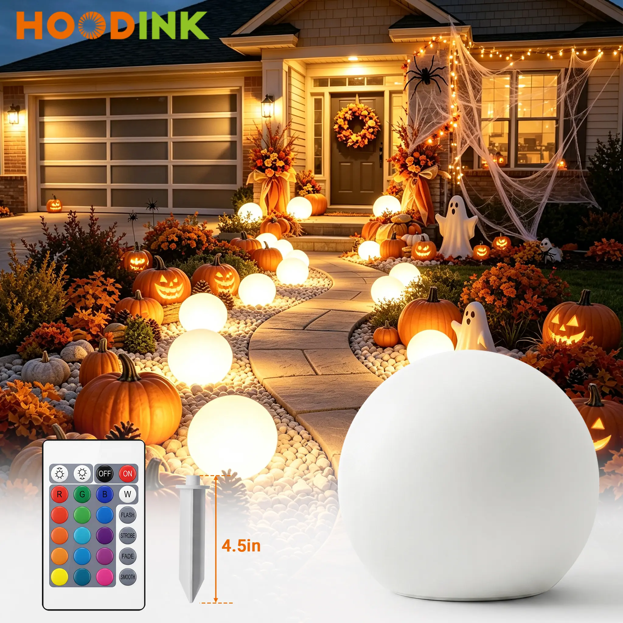 Hoodink 8-in Solar Globe Light Outdoor, Waterproof Solar Ball Light for Outside w/Remote, 16 RGB Color Changing Glowing Orb Lamp Landscape Lighting Mood Lamp w/Ground Stake for Garden Patio Yard Pathway Decor mothersdaygiftideas