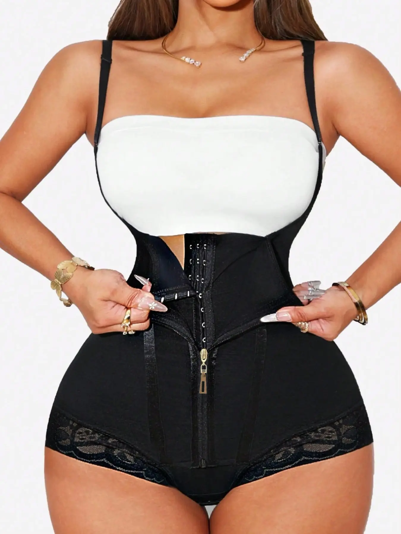 1 Count Women's Tummy Control Shapewear Bodysuit, Butt Lifting Body Shaper, Open Bust Adjustable Zip-Up Waist Trainer Bodysuit, Compression Sculpting for Everyday Curves & Gym Training Fit, Abdomen Smoothing Bodysuit
