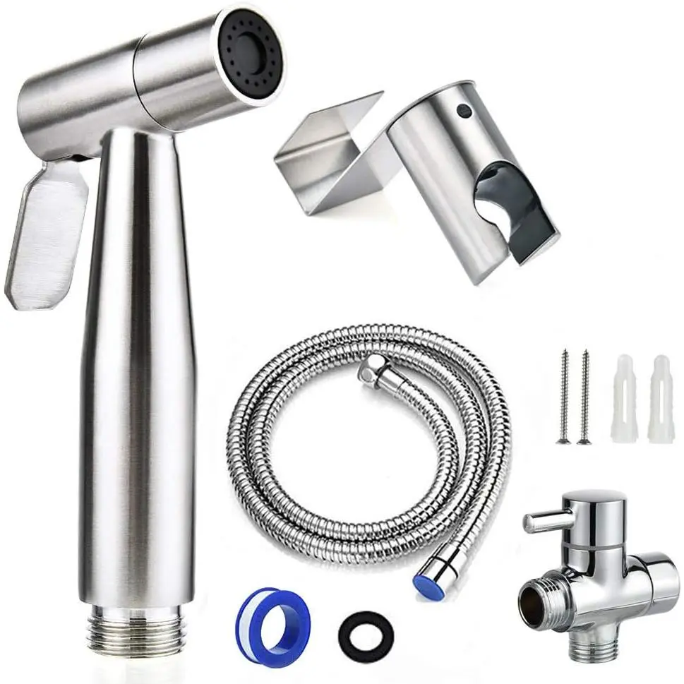 Handheld Toilet Bidet Sprayer, Bathroom Accessories, 3-in-1 Adjustable Pressure Stainless Steel Nozzle, Brushed Nickel, Easy-Install Attachment for Personal Hygiene, Toilet Cleaning
