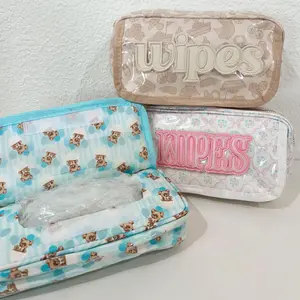 Wipes Pouch Clear Coat Bag with Adjustable Strap, Organiser, and Floral Design Featuring "WIPES" Text Mama Organizational Zipper Storage
