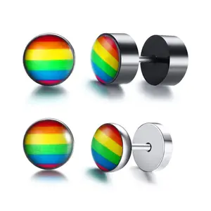 OIDEA 2-Color Stainless Steel Pride-Themed Earrings, Black & Silver LGBT Dumbbell Stud Earrings for Men & Women