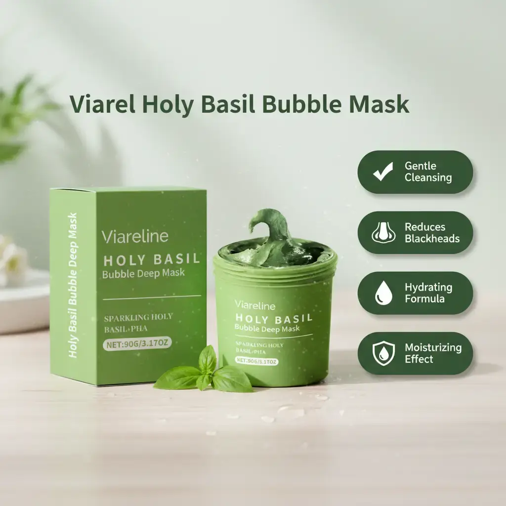 Clay-to-Bubble Face Mask with Holy Basil for Gentle Cleansing and Pores Cleanse, Vegan Blackhead Removal Wash-Off Pore Cleanser, 90g, Hydrating Formula, Reduces Blackheads, All Skin Types, Vegan Safe, Daily Care, 3 Years, Clayface Mask, Clay-To-Bubble Tex