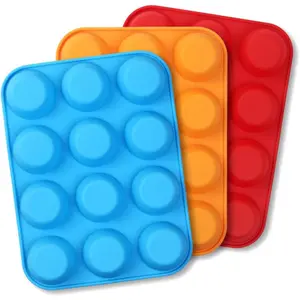 3PCS Non-Stick Silicone Muffin Pan 12 Cup Regular Muffin Baking Mold, 12 Cup Muffin Tin, BPA Free,Dishwasher Safe Red, Blue, Orange - Home Improvement. Bakeware Kitchenware Oven Cake Flexible