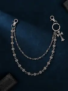 Double Layer Metal Jeans Chain, Round Bead Cross Waist Chain, Punk Style Cross Pants Chain Accessory, Fashionable Jewelry, Street Style
