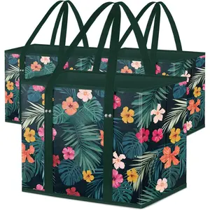 3Pk Reusable Grocery Bags, Foldable Shopping Bags for Groceries with Reinforced Bottom & Handles (Blossom Season) Grocerybag Canvas Shopper