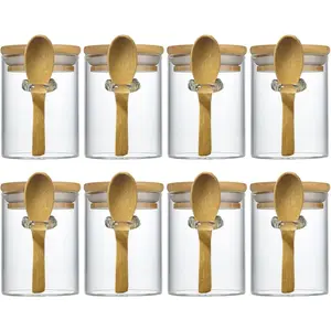 7.6 oz Airtight Mini Glass Jars with  Lids and  Spoons,  Jars Small  Storage Containers for Kitchen, Bathroom, Home Decor Set of 8