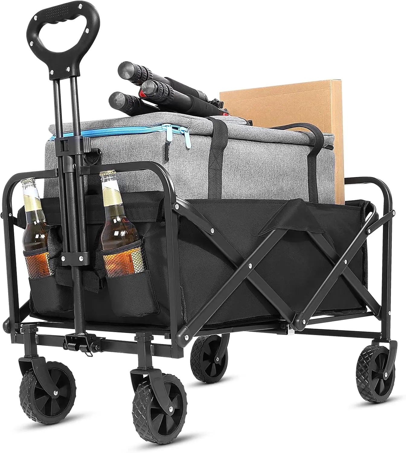 Heavy Duty Collapsible Utility Wagon Cart with Wheels - Foldable Trolley for Sand Camping, Grocery Shopping, Gardening (Home Improvement Building Supplies collapsable Trolley)