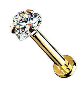 Gold PVD Heart CZ Labret Post