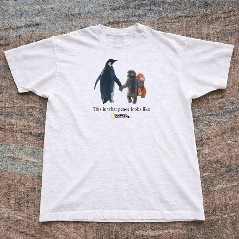 National Geographic Penguins and Monkey Punch T-Shirt , Vintage National Geographic Inspired