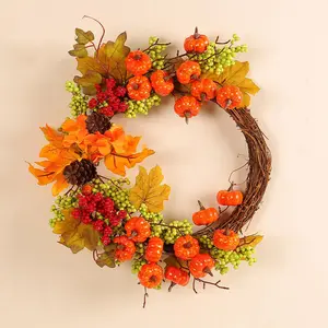 American Country Style Harvest Theme Pumpkin Berry Wreath Door Decor, 1 Piece, Fall Decoration, Home Accent, Festive Wreath