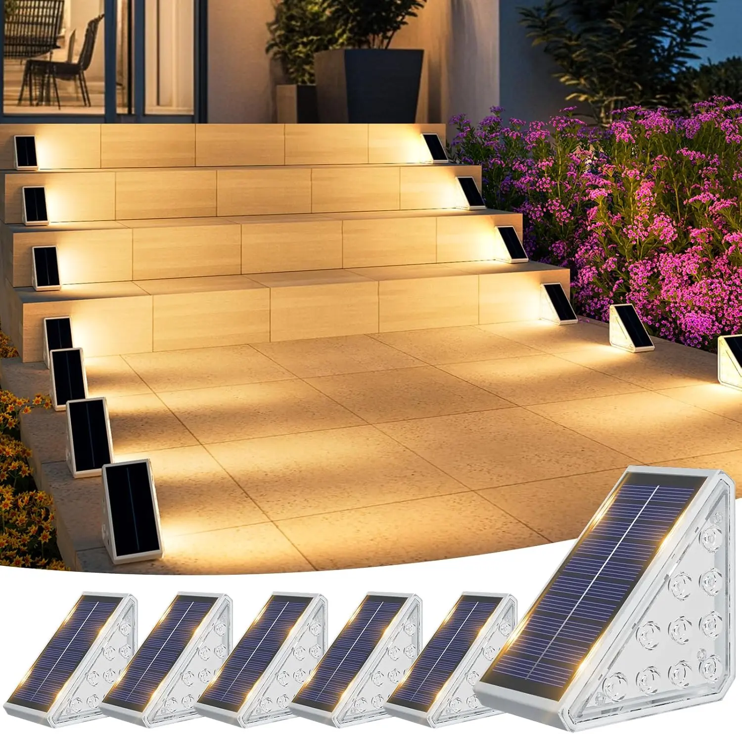 24 LED Solar Step Lights Outdoor Waterproof IP65, Solar Stair & Deck Lights for Yard, Patio, Porch, Front Door Steps, Warm White 6 Pack Yard Lighting, Led Solar Lights For Outside, Solar Outdoor Lights Garden Light, Outdoor Light Set
