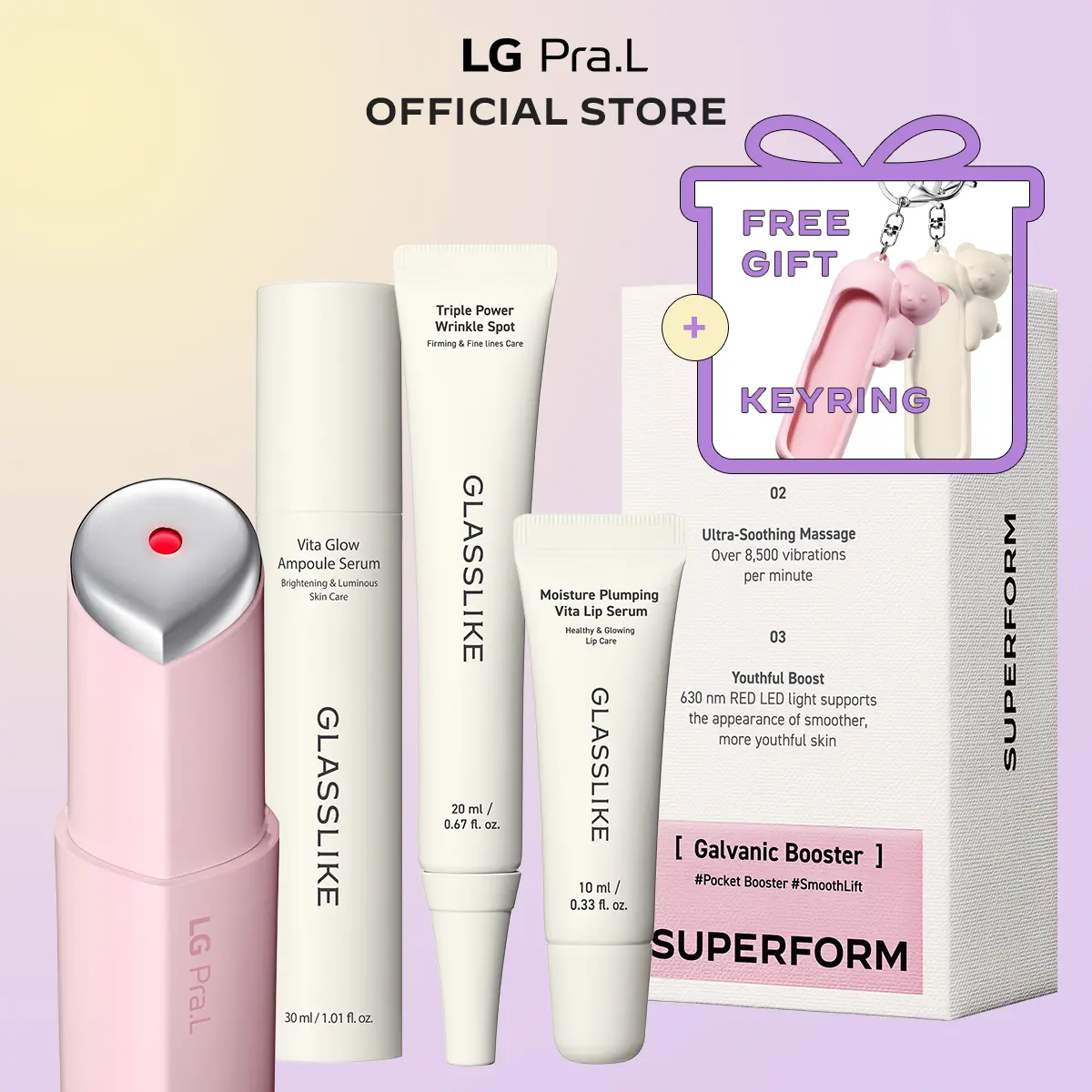 [LG Pra.L] Ultimate Glow & Firming System ｜ K-Beauty Device + 3 Serums for Visible Glass Skin Transformation