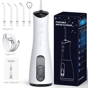 Water Flosser: Rechargeable, oral irrigator, IPX7 waterproof, portable wireless oral irrigator, 300 ml, 5 nozzles, multiple modes, suitable for braces wearers, removes plaque, dental cleaner for home and travel