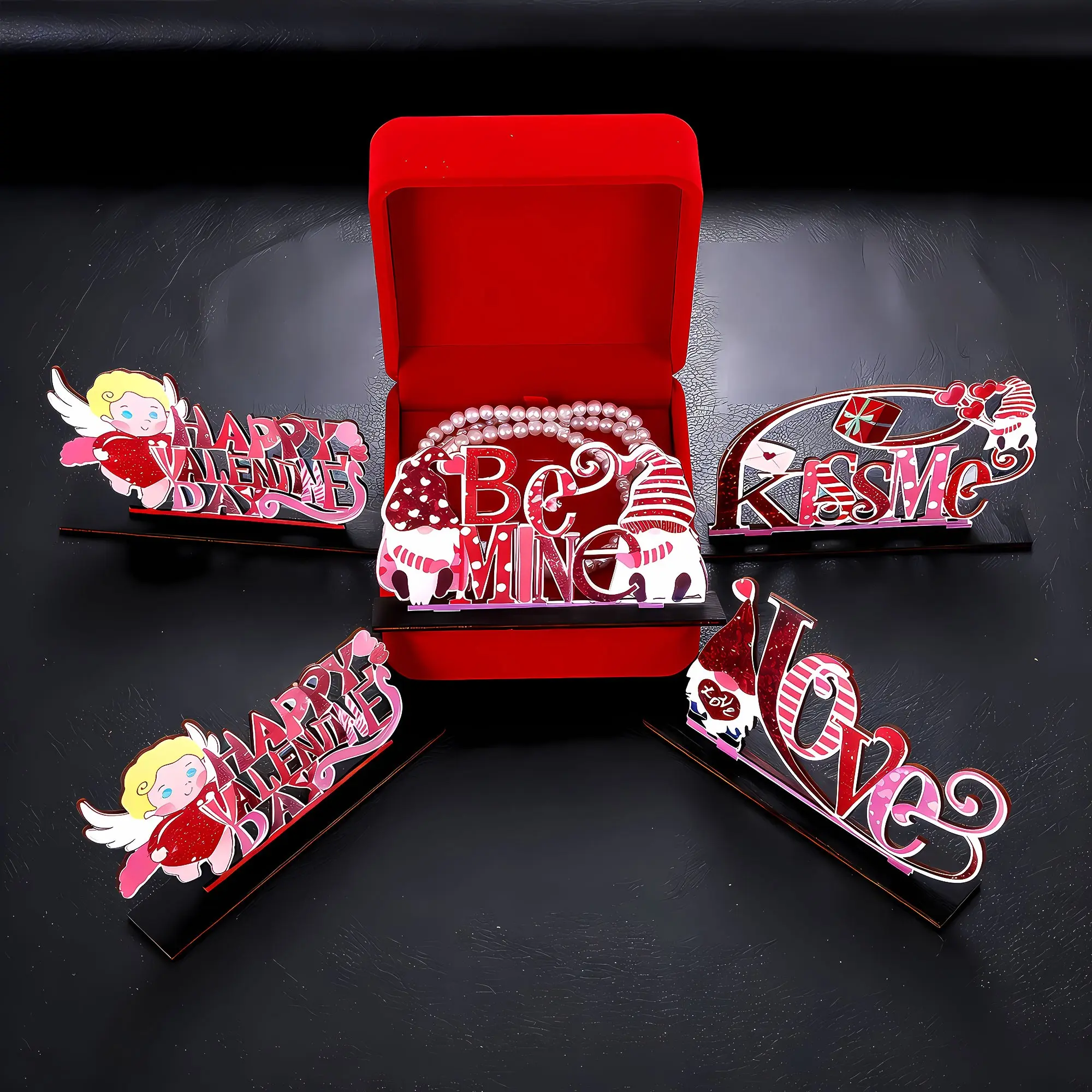 Valentine's Day Modern Party Table Centerpiece Set, Wooden Decorations with Love Messages & Angel Design, Perfect for Romantic Settings