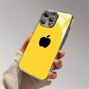Yellow Background Apple Pattern Smartphone Cellphone Handheld Case Cover, Mobile Phone Accessories for iPhone 11, 12, 13, 14, 15, 16, 17 Plus, Pro, Pro Max