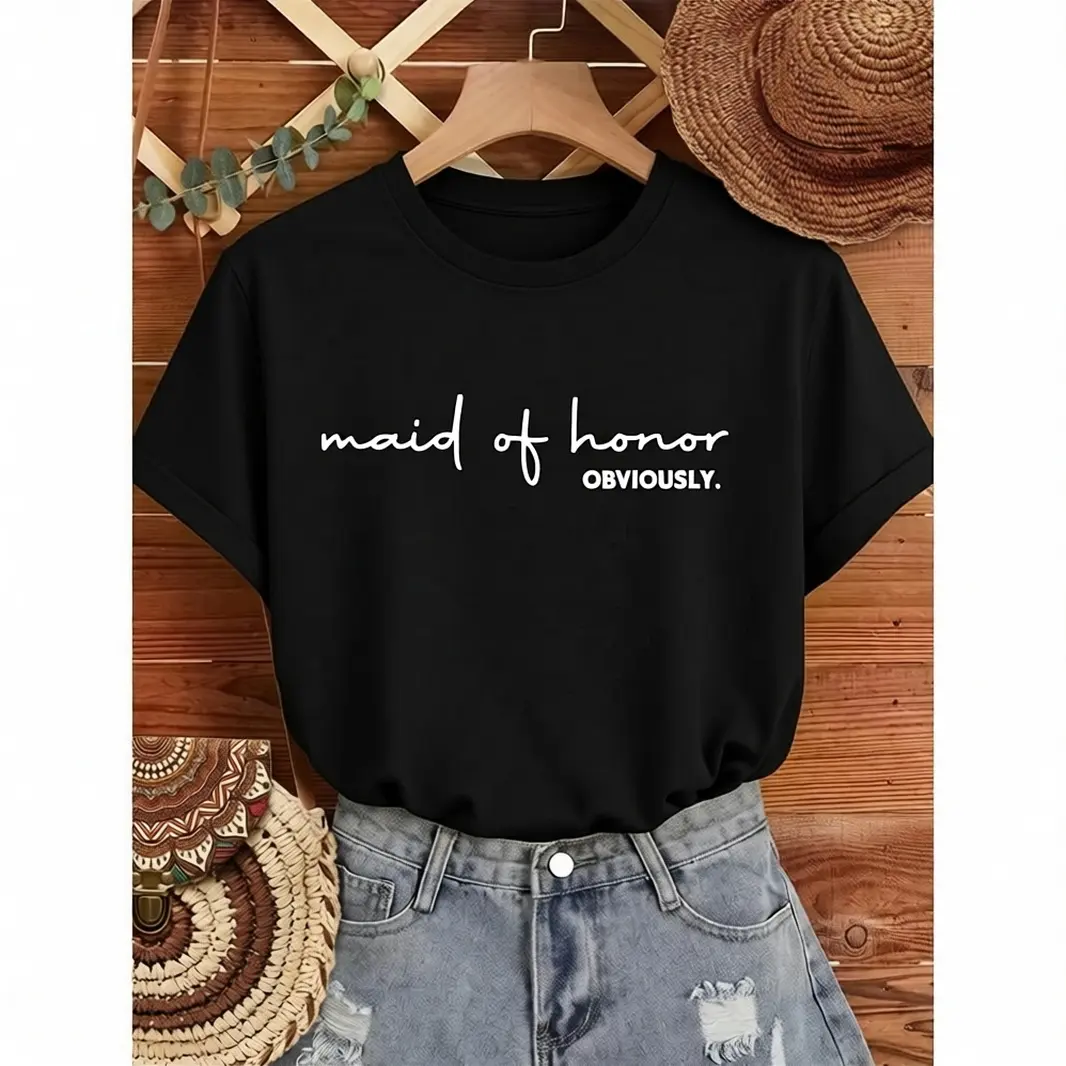 Women's Cotton Round Neck Short-Sleeve Fashion Tee - Casual Graphic Beach Top, Lady's Wedding Clothes Gift for Maid of Honour Bridesmaids