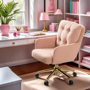 BaliaaFurniture HOME Velvet Office chair with Gold Base, Modern Cute Mid-Back Desk chair, Adjustable Swivel Computer Study Task chair for Living Room, Bedroom hermanmiller chair Ergonomic