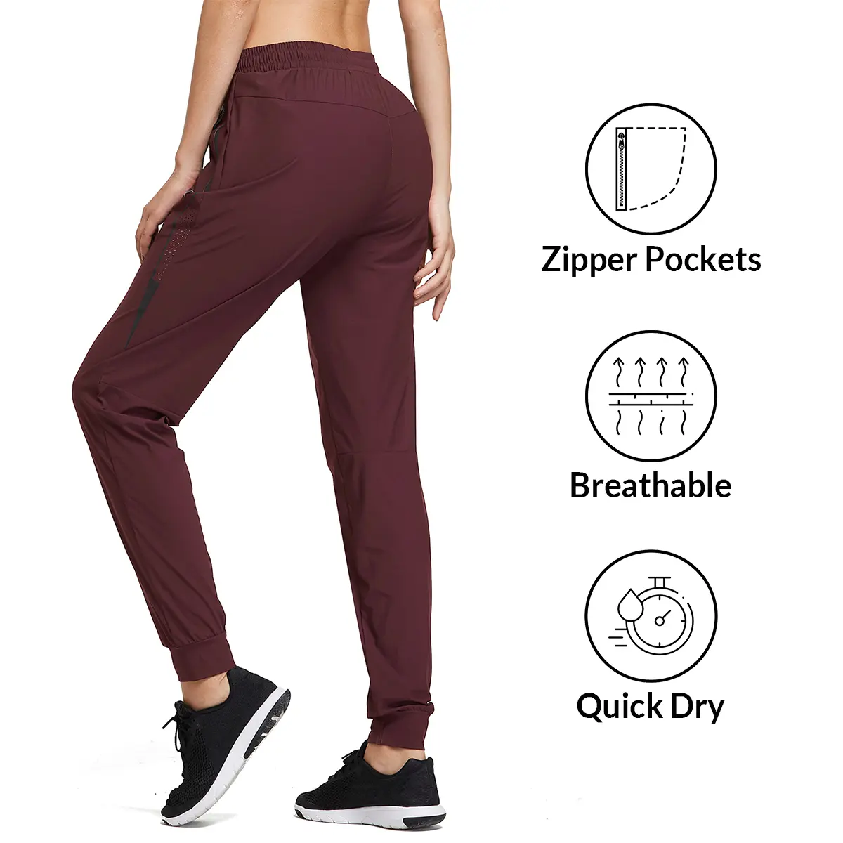 Baleaf Women's Quick Dry Athletic Joggers with Adjustable String, Ankle Cuff, Zipper Pockets for Running, Hiking, Adjustable String Women's Sports Joggers, Ankle Cuff Women's Sports Joggers