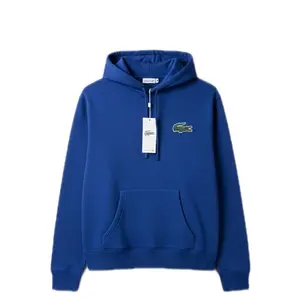 Lacoste Hoodie Tops Pullover Casual Blue with Crocodile Logo and Front Pocket
